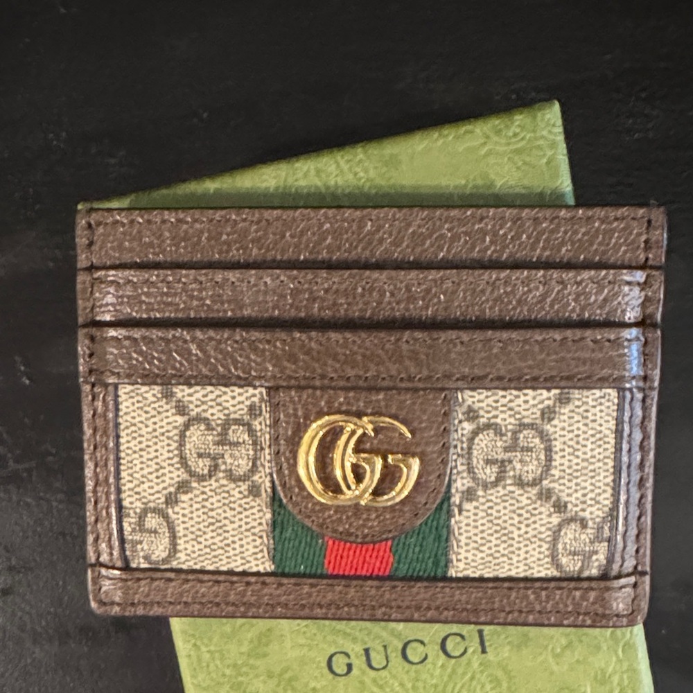Gucci GG Supreme Brown and Green Card Holder - Picture 3 of 8